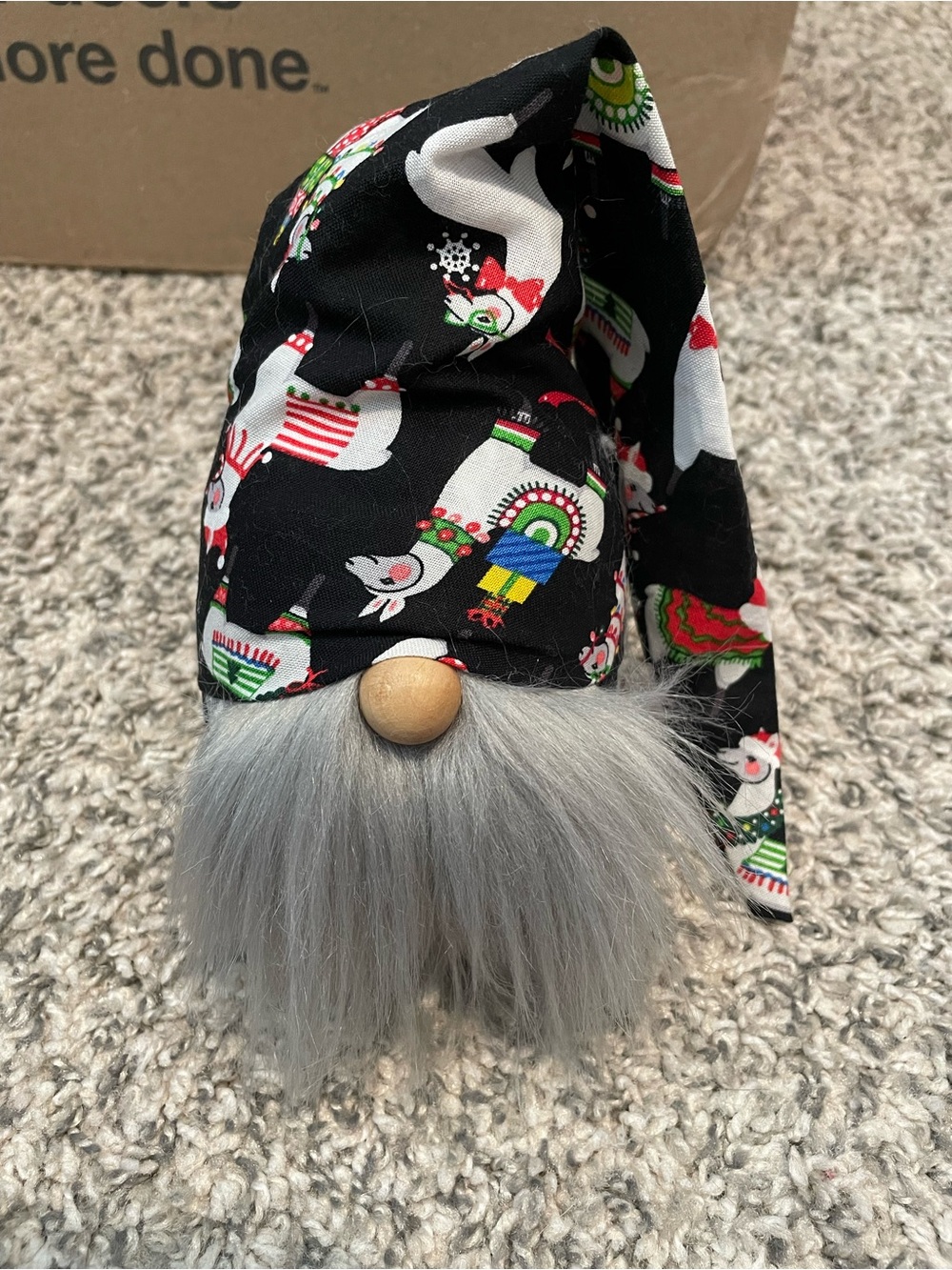Festive Llama Holiday Gnome with Gray Faux Beard